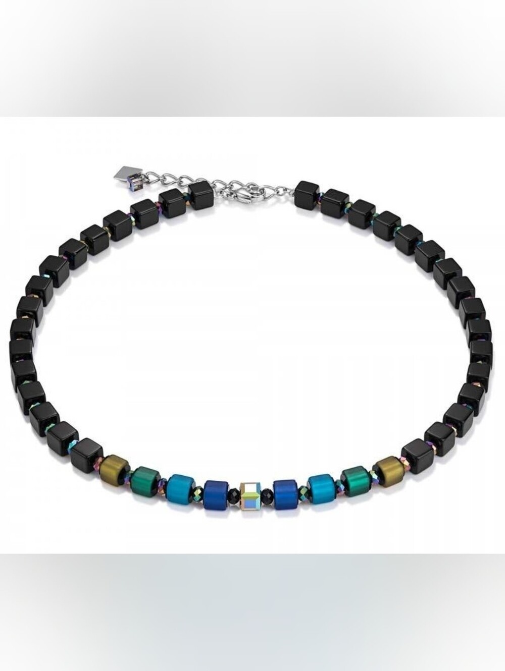 COEUR DE LION Black Rainbow Cube Beaded Choker Necklace & Earrings Set